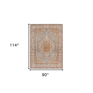 HomeRoots 6' Ivory and Yellow Oriental Distressed Round Rug - Stylish, Durable, and Perfect for Any Home Decor 7' X 9' 532092