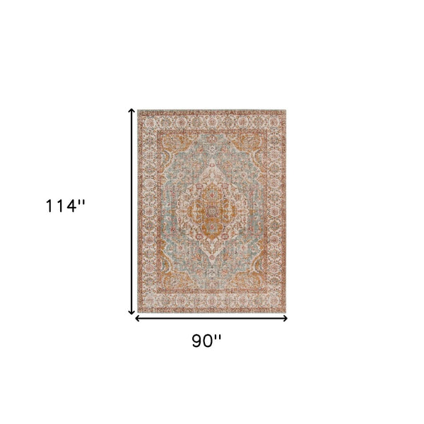 HomeRoots 6' Ivory and Yellow Oriental Distressed Round Rug - Stylish, Durable, and Perfect for Any Home Decor 7' X 9' 532092