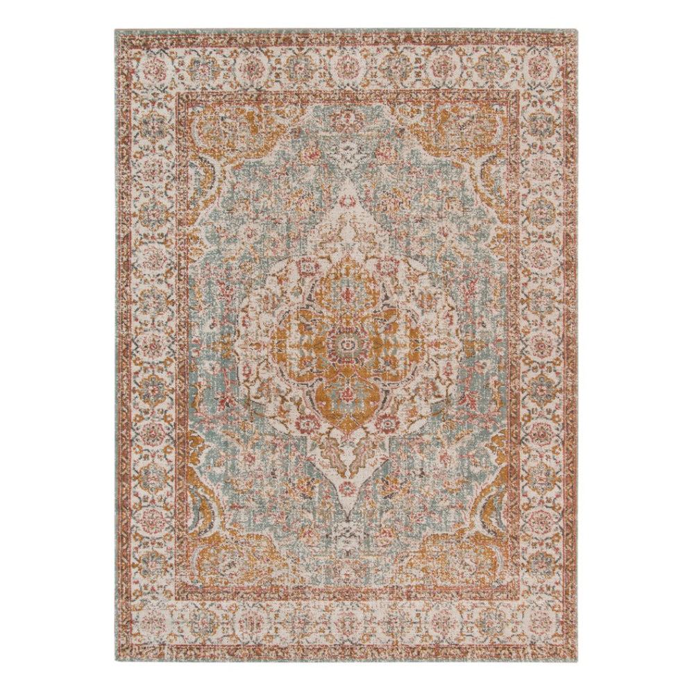 HomeRoots 6' Ivory and Yellow Oriental Distressed Round Rug - Stylish, Durable, and Perfect for Any Home Decor 9' X 12' 532093