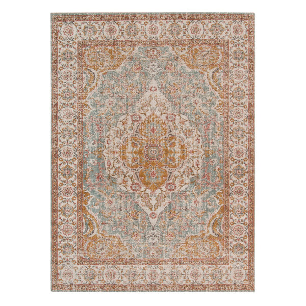 HomeRoots 6' Ivory and Yellow Oriental Distressed Round Rug - Stylish, Durable, and Perfect for Any Home Decor 9' X 12' 532093