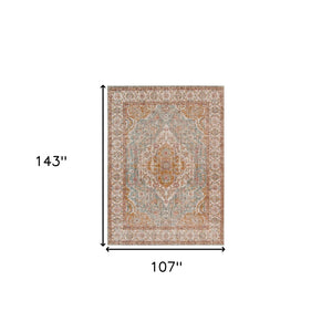 HomeRoots 6' Ivory and Yellow Oriental Distressed Round Rug - Stylish, Durable, and Perfect for Any Home Decor 9' X 12' 532093