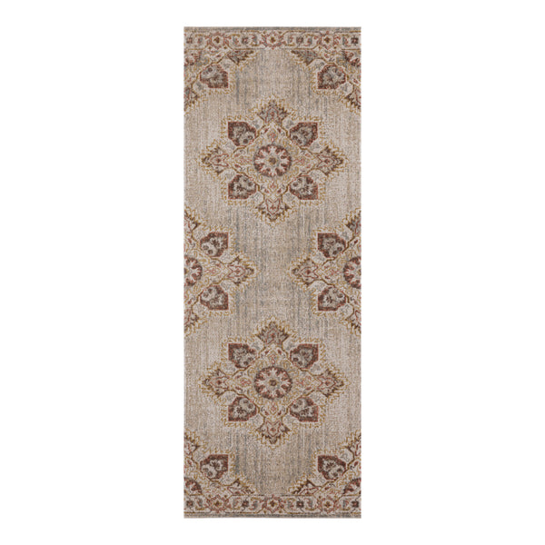 Homeroots 7' Beige And Rust Medallion Power Loom Runner Rug  Polypropylene 532096