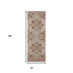 Homeroots 7' Beige And Rust Medallion Power Loom Runner Rug  Polypropylene 532096