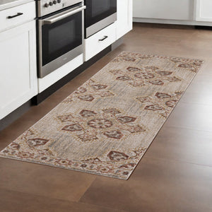 Homeroots 7' Beige And Rust Medallion Power Loom Runner Rug  Polypropylene 532096