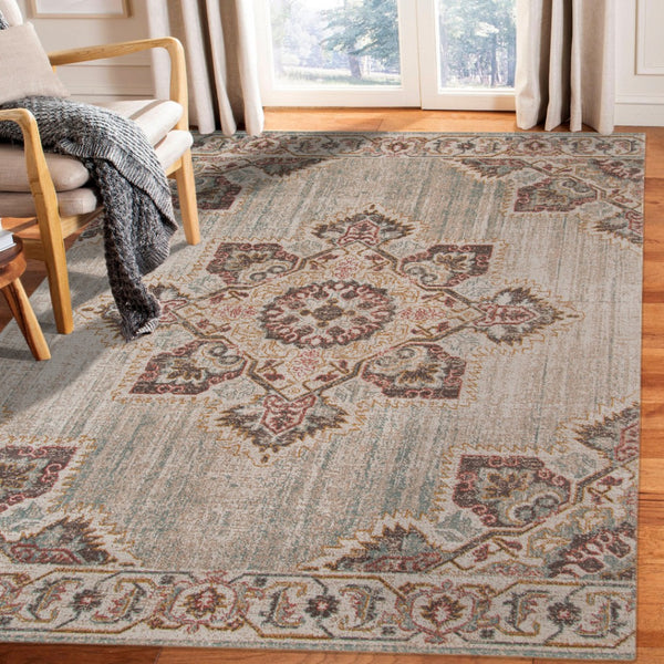HomeRoots 4' Timeless Beige and Rust Medallion Area Rug for High-Traffic Spaces, Stain Resistant & Durable 6' X 8' 532098