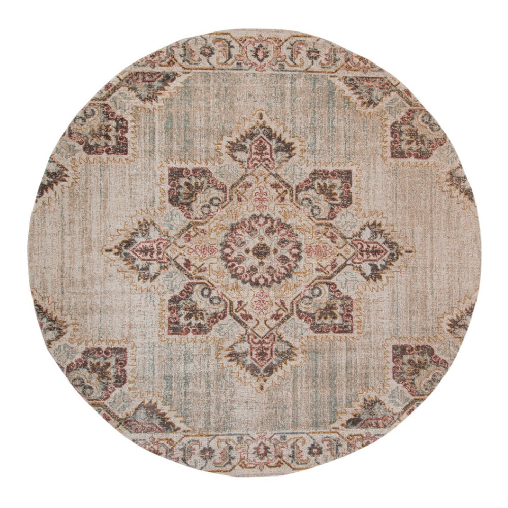 HomeRoots 4' Timeless Beige and Rust Medallion Area Rug for High-Traffic Spaces, Stain Resistant & Durable 6' Round 532099