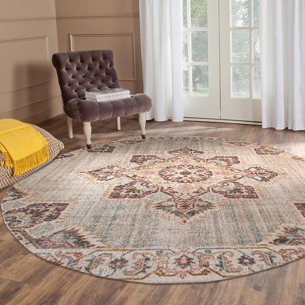 Homeroots 6' Beige And Rust Medallion Power Loom Round Rug  Polypropylene 532099