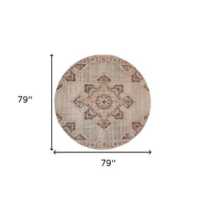 HomeRoots 4' Timeless Beige and Rust Medallion Area Rug for High-Traffic Spaces, Stain Resistant & Durable 6' Round 532099