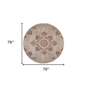 Homeroots 6' Beige And Rust Medallion Power Loom Round Rug  Polypropylene 532099