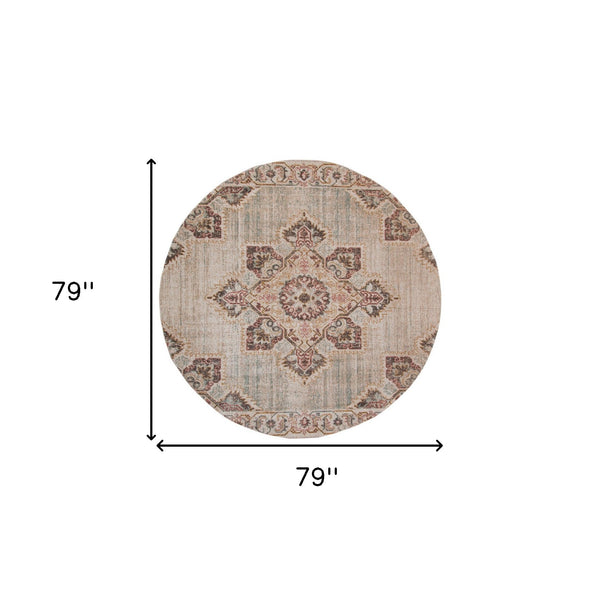 Homeroots 6' Beige And Rust Medallion Power Loom Round Rug  Polypropylene 532099