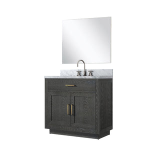 English Elm Black Oak Single Bath Vanity Set With Carrara Marble Top, Chrome Faucet, And Frameless Mirror 34" B2731S02208