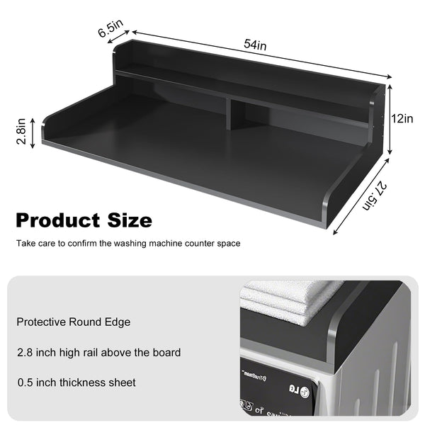 English Elm 2-Tier Washer and Dryer Countertop 54" x 27.5" Laundry Topper with 2.75" Guard – Durable Folding Station Black W3101P352112