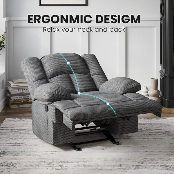 English Elm Oversized Rocking Rocker Recliner Chair with Ergonomic Support, Quick Tool-Free Assembly, Plush Comfort Grey T3623P379954