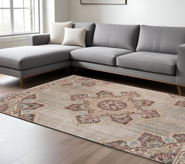 Homeroots 9' X 12' Beige And Rust Medallion Power Loom Area Rug  Polypropylene 532101