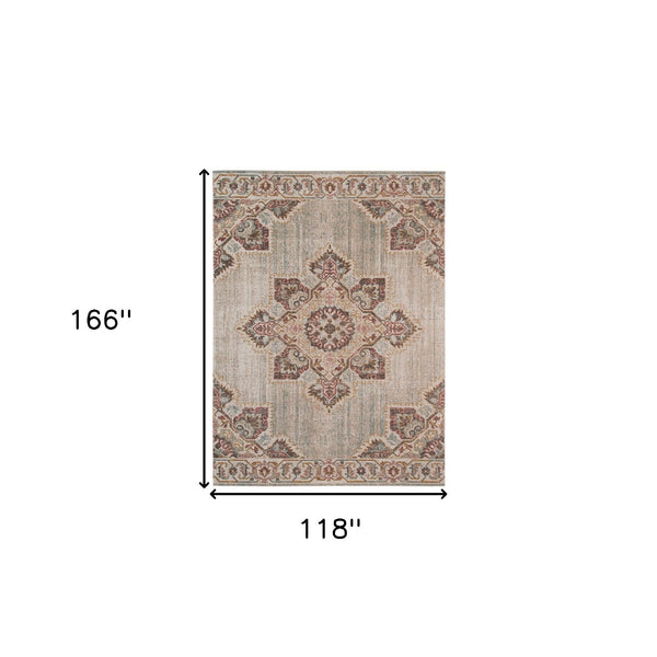 Homeroots 10' X 14' Beige And Rust Medallion Power Loom Area Rug  Polypropylene 532102