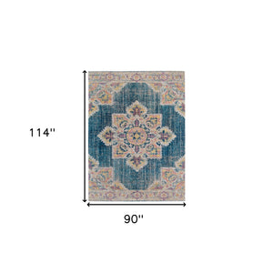 Homeroots 7' X 9' Yellow And Navy Medallion Power Loom Area Rug  Polypropylene 532108