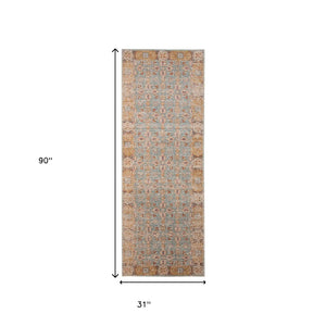 Homeroots 7' Teal Red And Orange Floral Power Loom Runner Rug  Polypropylene 532112