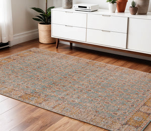 Homeroots 4' X 6' Teal Red And Orange Floral Power Loom Area Rug  Polypropylene 532113