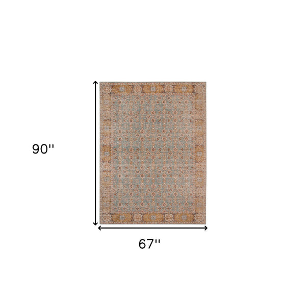 Homeroots 6' X 8' Teal Red And Orange Floral Power Loom Area Rug  Polypropylene 532114