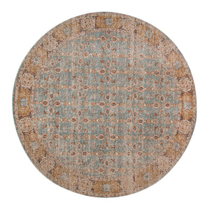 Homeroots 6' Teal Red And Orange Oriental Power Loom Worn Faded Round Rug  Polypropylene 532115