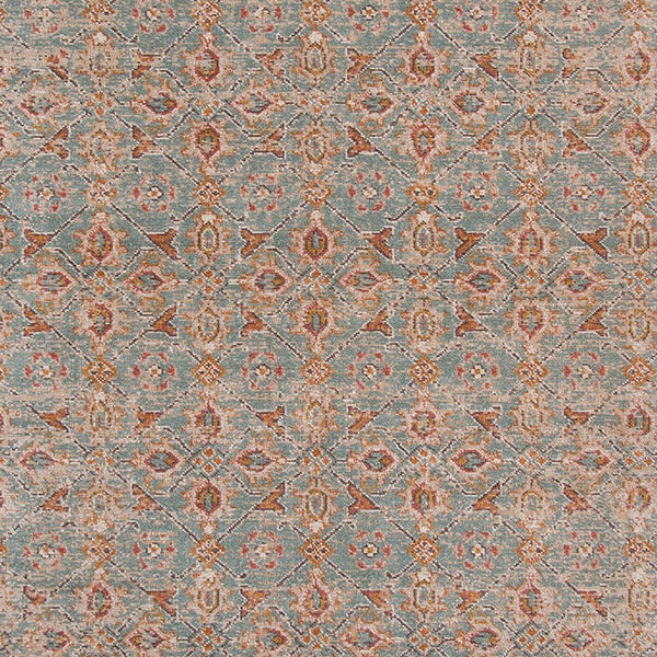 Homeroots 6' Teal Red And Orange Oriental Power Loom Worn Faded Round Rug  Polypropylene 532115