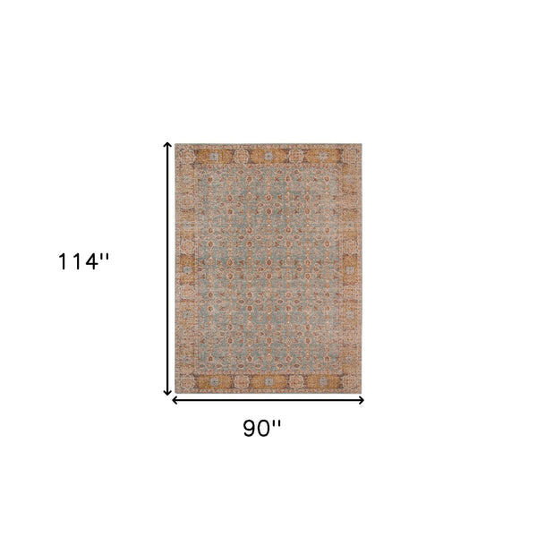 Homeroots 7' X 9' Teal Red And Orange Floral Power Loom Area Rug  Polypropylene 532116