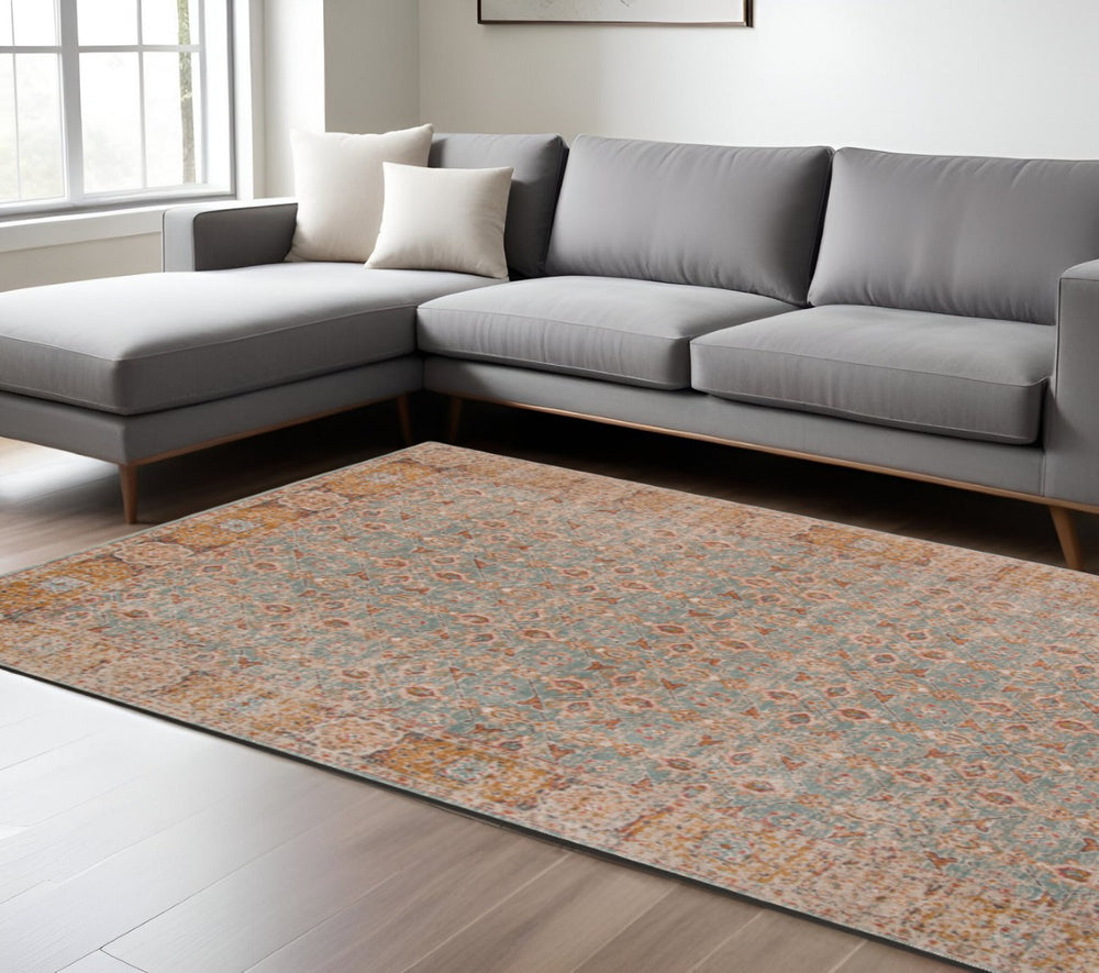 HomeRoots 6' Vibrant Floral Area Rug in Teal, Red, and Orange – Stylish, Durable, and Easy-Care Decor Solution 9' X 12' 532117