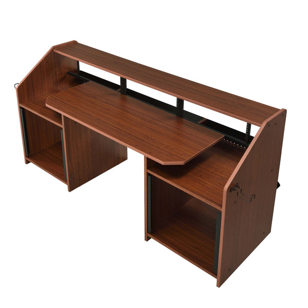 English Elm Rectangular Studio Music Desk with Pullout Tray, Headphone Hooks and Sturdy Pro Equipment Mounting Cherry B016P323370