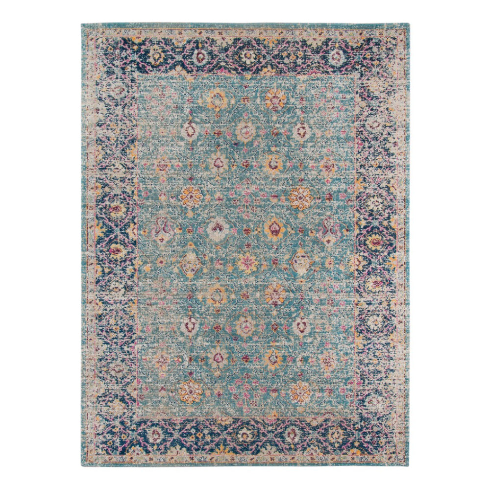 HomeRoots 6' Turquoise and Orange Floral Distressed Area Rug - Vintage Style for Living Rooms and Bedrooms 6' X 8' 532122