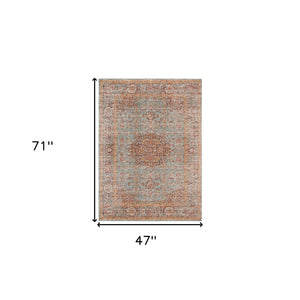 HomeRoots 4' Medallion Area Rug in Teal, Red, and Orange - Durable, Stain-Resistant, Stylish for High Traffic Areas 4' X 6' 532129