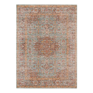 HomeRoots 4' Medallion Area Rug in Teal, Red, and Orange - Durable, Stain-Resistant, Stylish for High Traffic Areas 6' X 8' 532130