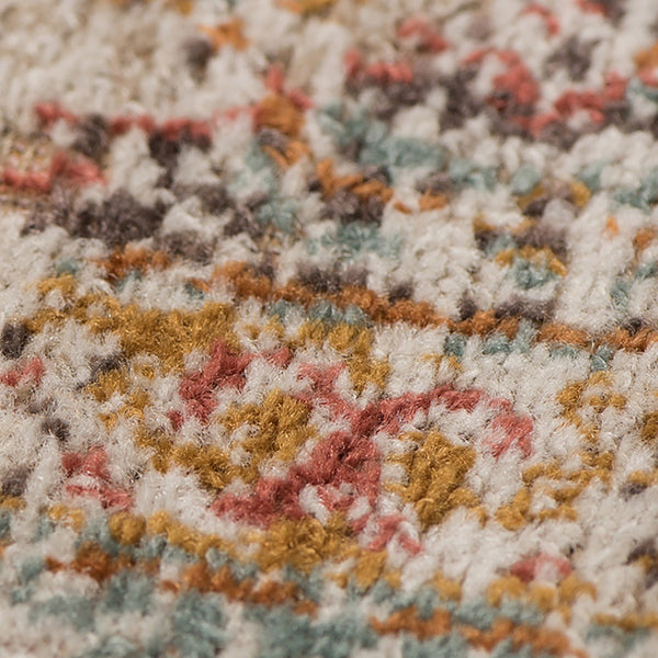 HomeRoots 4' Medallion Area Rug in Teal, Red, and Orange - Durable, Stain-Resistant, Stylish for High Traffic Areas 6' Round 532131