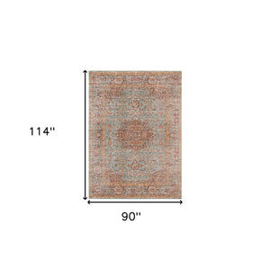 HomeRoots 4' Medallion Area Rug in Teal, Red, and Orange - Durable, Stain-Resistant, Stylish for High Traffic Areas 7' X 9' 532132