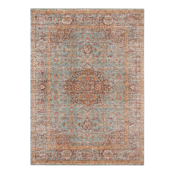 HomeRoots 4' Medallion Area Rug in Teal, Red, and Orange - Durable, Stain-Resistant, Stylish for High Traffic Areas 9' X 12' 532133