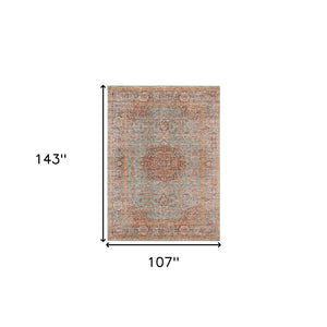 HomeRoots 4' Medallion Area Rug in Teal, Red, and Orange - Durable, Stain-Resistant, Stylish for High Traffic Areas 9' X 12' 532133