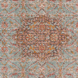 HomeRoots 4' Medallion Area Rug in Teal, Red, and Orange - Durable, Stain-Resistant, Stylish for High Traffic Areas 10' X 14' 532134