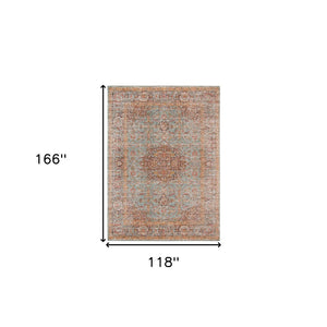 HomeRoots 4' Medallion Area Rug in Teal, Red, and Orange - Durable, Stain-Resistant, Stylish for High Traffic Areas 10' X 14' 532134