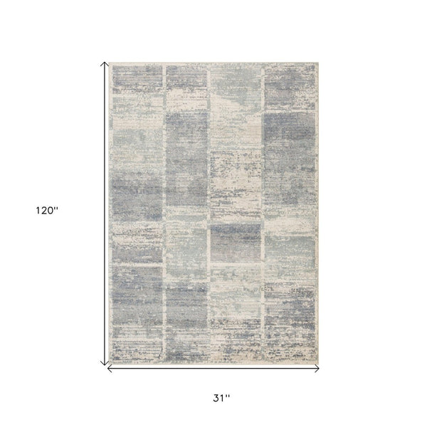 HomeRoots 10' Geometric Runner Rug in Gray, Light Blue & Ivory – Stylish, Durable & Easy-Care for High-Traffic Areas 10' Runner 532136