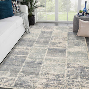 HomeRoots 10' Geometric Runner Rug in Gray, Light Blue & Ivory – Stylish, Durable & Easy-Care for High-Traffic Areas 5' X 8' 532137
