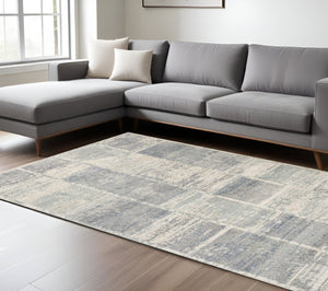 HomeRoots 10' Geometric Runner Rug in Gray, Light Blue & Ivory – Stylish, Durable & Easy-Care for High-Traffic Areas 6' X 9' 532138