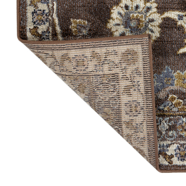 Homeroots 10' Ivory Blue And Brown Floral Power Loom Runner Rug  Polypropylene 532148