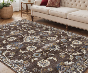 Homeroots 5' X 8' Ivory Blue And Brown Floral Power Loom Area Rug  Polypropylene 532149