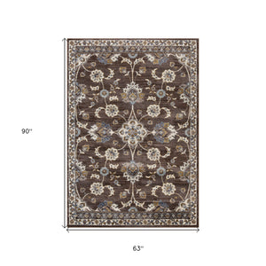 Homeroots 5' X 8' Ivory Blue And Brown Floral Power Loom Area Rug  Polypropylene 532149
