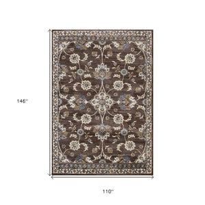 Homeroots 9' X 12' Ivory Blue And Brown Floral Power Loom Area Rug  Polypropylene 532152