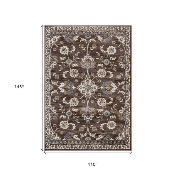Homeroots 9' X 12' Ivory Blue And Brown Floral Power Loom Area Rug  Polypropylene 532152