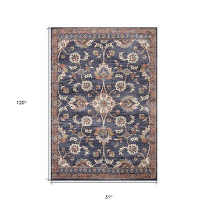 HomeRoots 10' Elegant Floral Runner Rug in Ivory, Blue, and Brown – Durable, Stain-Resistant Design for Hallways 10' Runner 532154