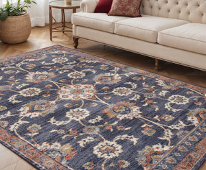 Homeroots 5' X 8' Ivory Navy And Orange Floral Power Loom Area Rug  Polypropylene 532155