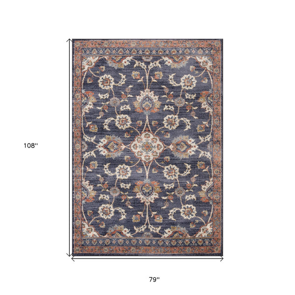 Homeroots 6' X 9' Ivory Navy And Orange Floral Power Loom Area Rug  Polypropylene 532156