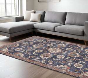 Homeroots 8' X 10' Ivory Navy And Orange Floral Power Loom Area Rug  Polypropylene 532157