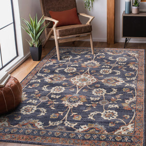 Homeroots 8' X 10' Ivory Navy And Orange Floral Power Loom Area Rug  Polypropylene 532157